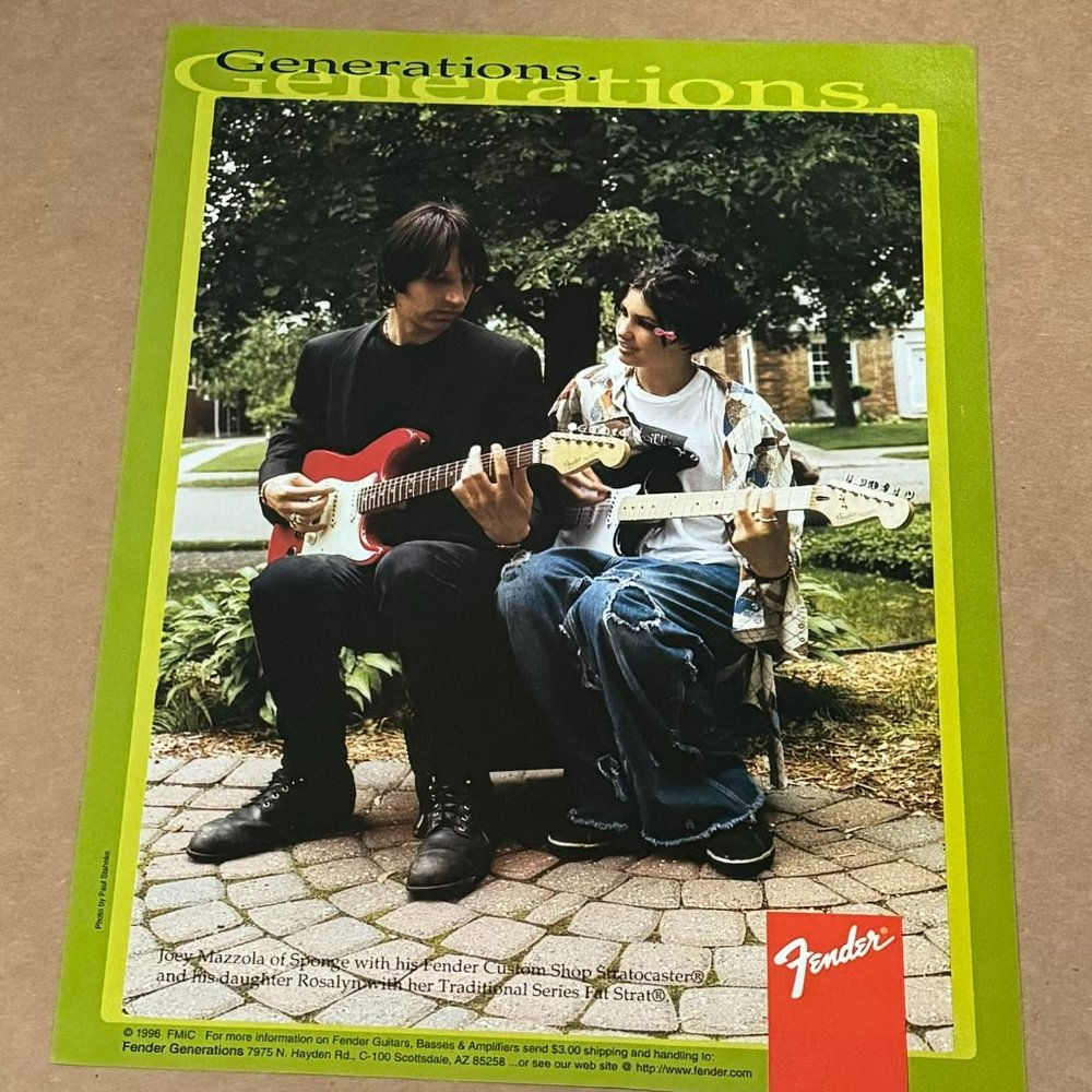 Joey Mazzola of Sponge - Fender Guitars - Stratocaster - 1996 Print Ad